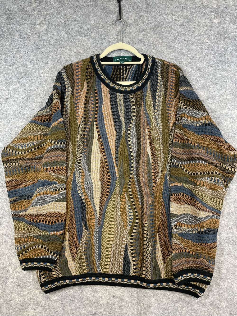 Vintage Tundra Canada Sweater XL Cotton 3D Knit Style Geometric Grandpa Core